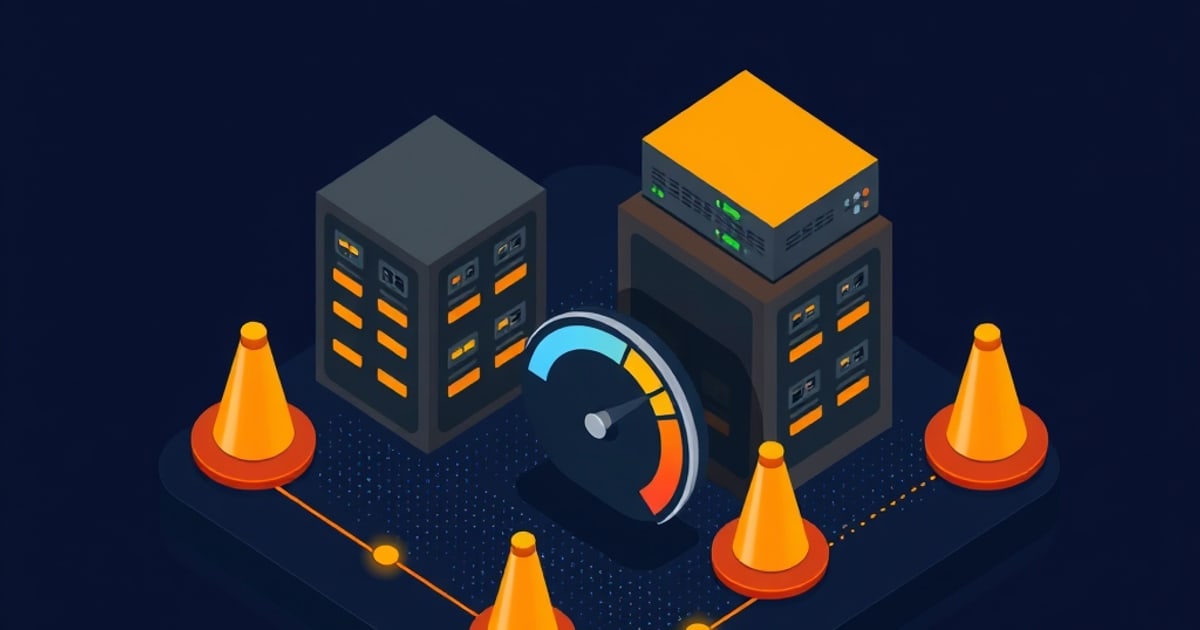 Isometric illustration of a rounded pink carrier wired to hexagonal nodes beside an orange padlock panel, representing risk in a shared model repository