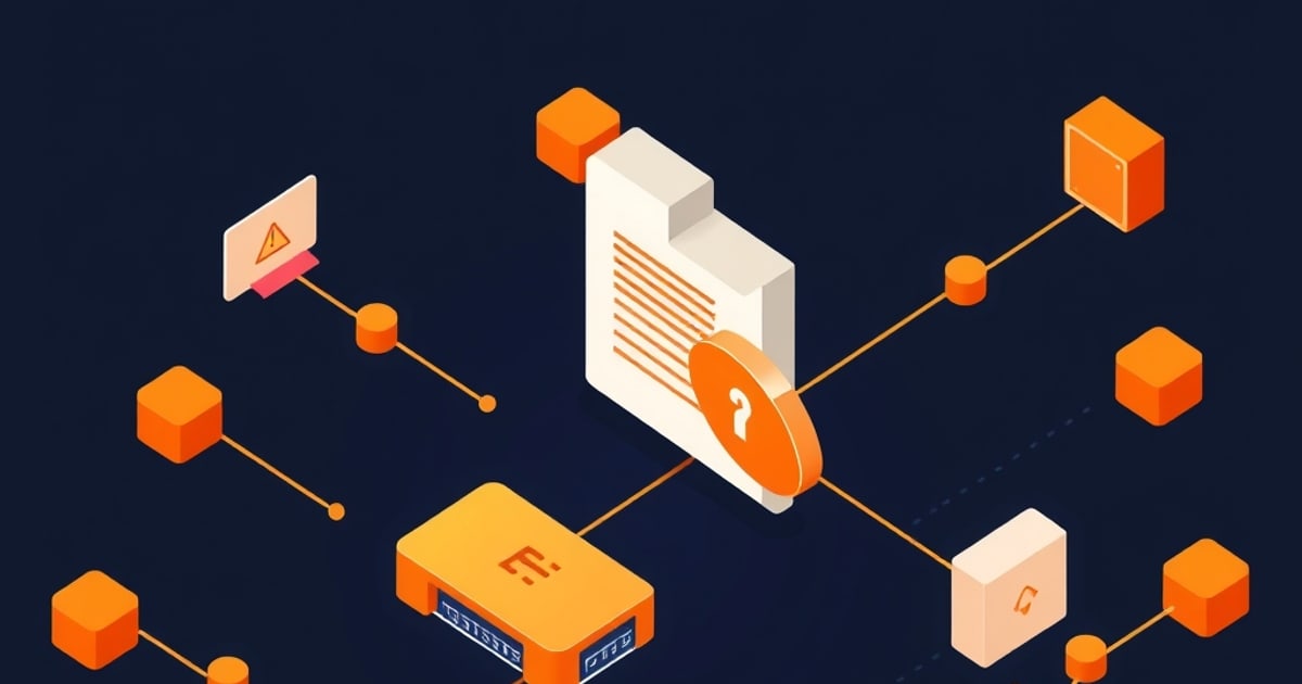 Isometric illustration of a document file connected to surrounding nodes by glowing lines, representing scanning model files for malicious payloads